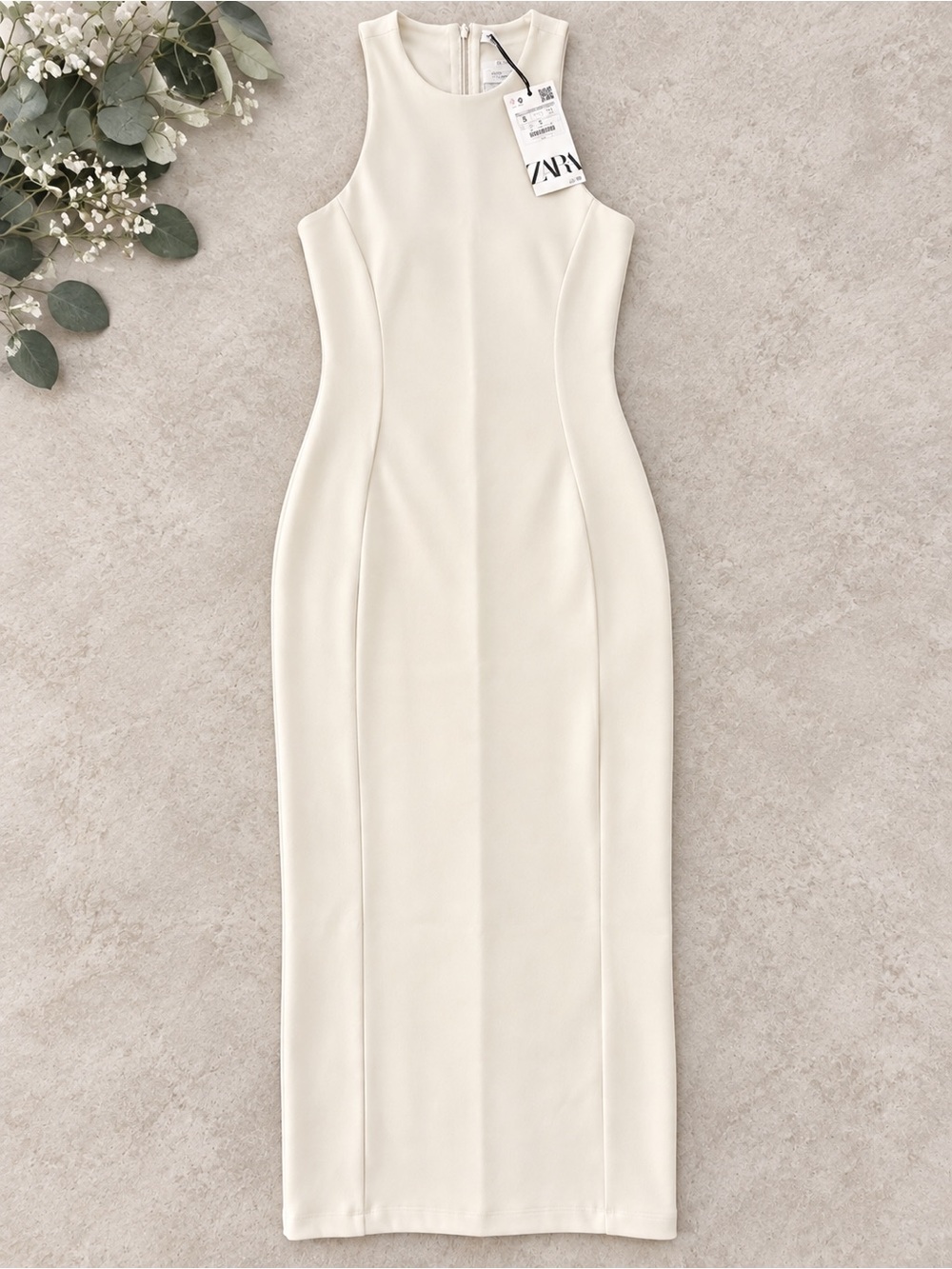 Zara NWT Ivory Cream Interlock Halter Maxi Dress Size S